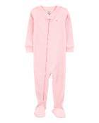 Toddler Heart Waffle Knit Footie 1-Piece Pajamas - Pink, image 1 of 4 slides