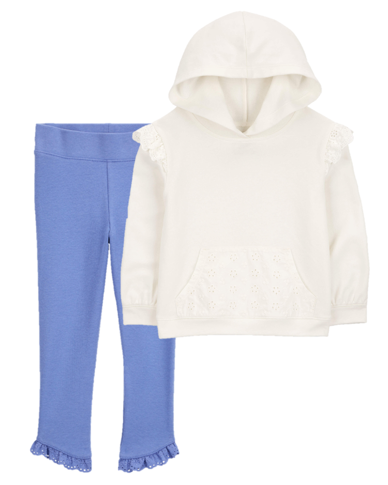 Kid 2-Piece French Terry Eyelet Hoodie & Ribbed Pants Set, image 1 of 9 slides
