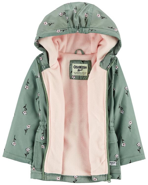 Green Toddler Floral Print Fleece Lined Jacket