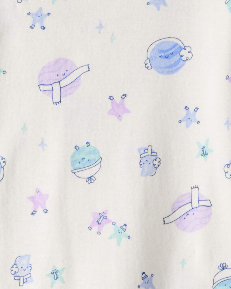 Toddler Girl Space Star Print 100% Cotton Long-Sleeve Snug Fit 4-Piece Pajamas - White/Purple, image 3 of 4 slides