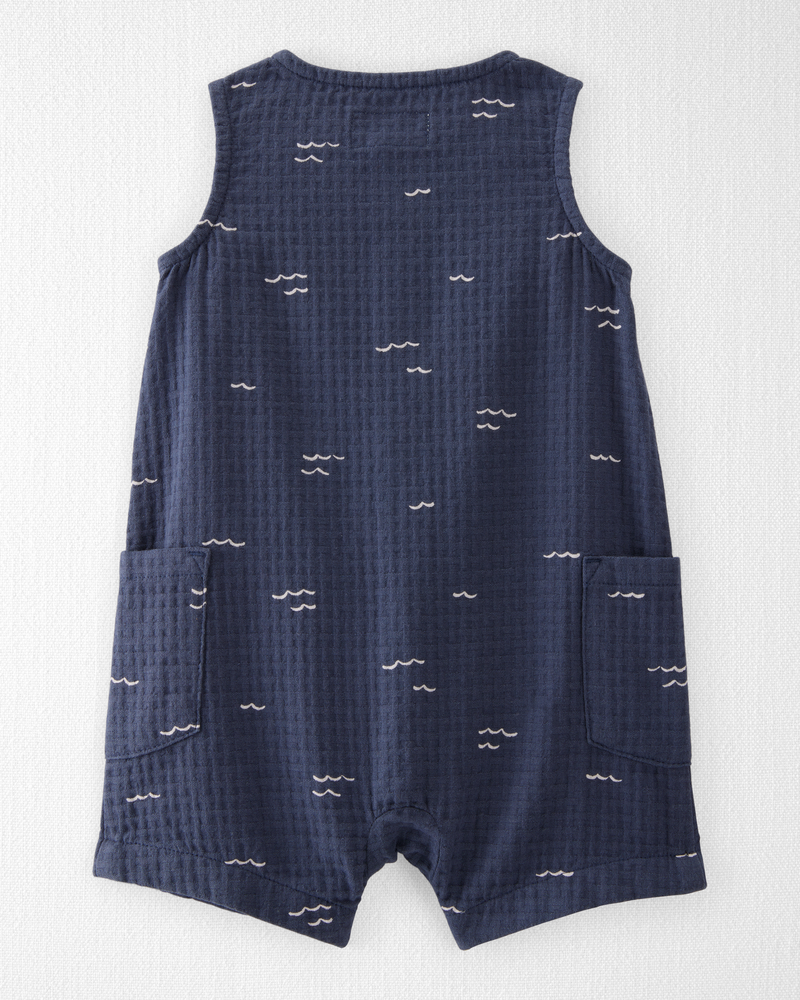 Baby Textured Organic Cotton Romper in Waves, image 2 of 5 slides