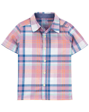 Baby Plaid Button-Front Short Sleeve Shirt, 