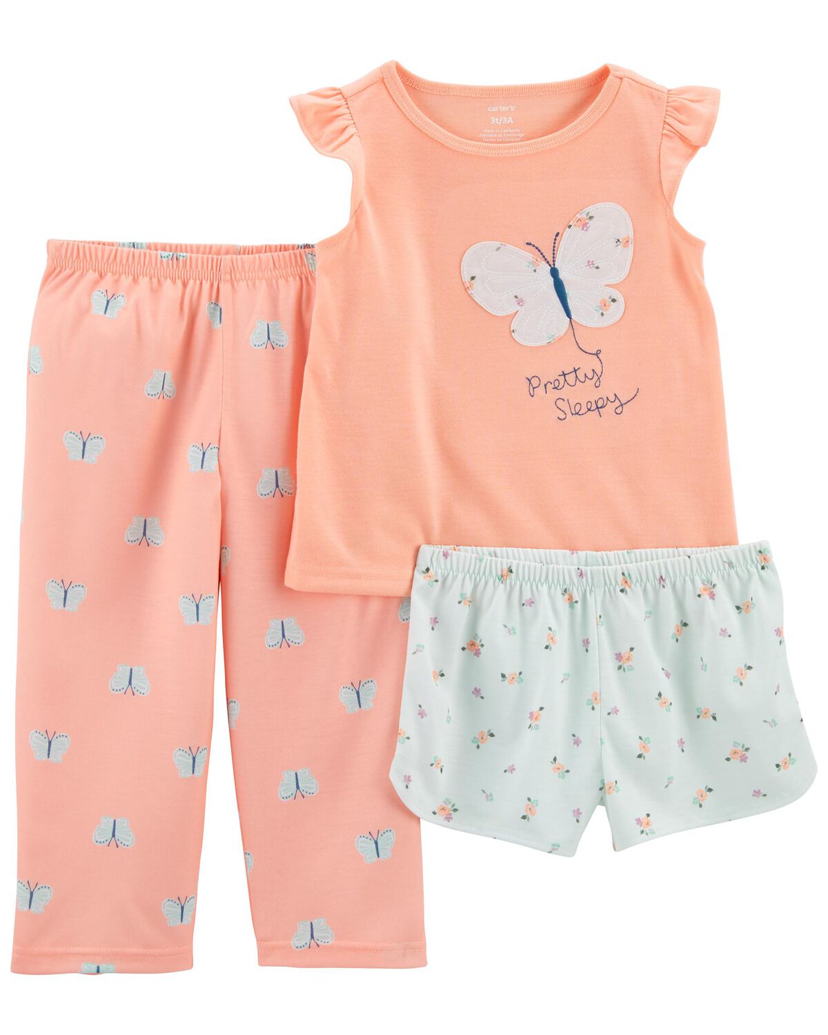 Pink/Blue Toddler 3Piece Butterfly Loose Fit Pajamas