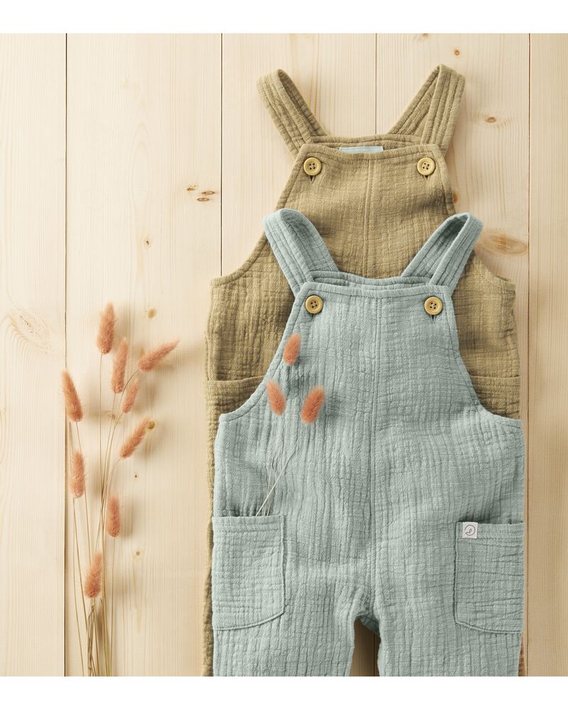 Baby Organic Cotton Textured Gauze Overalls in Sage Pond, image 5 of 6 slides