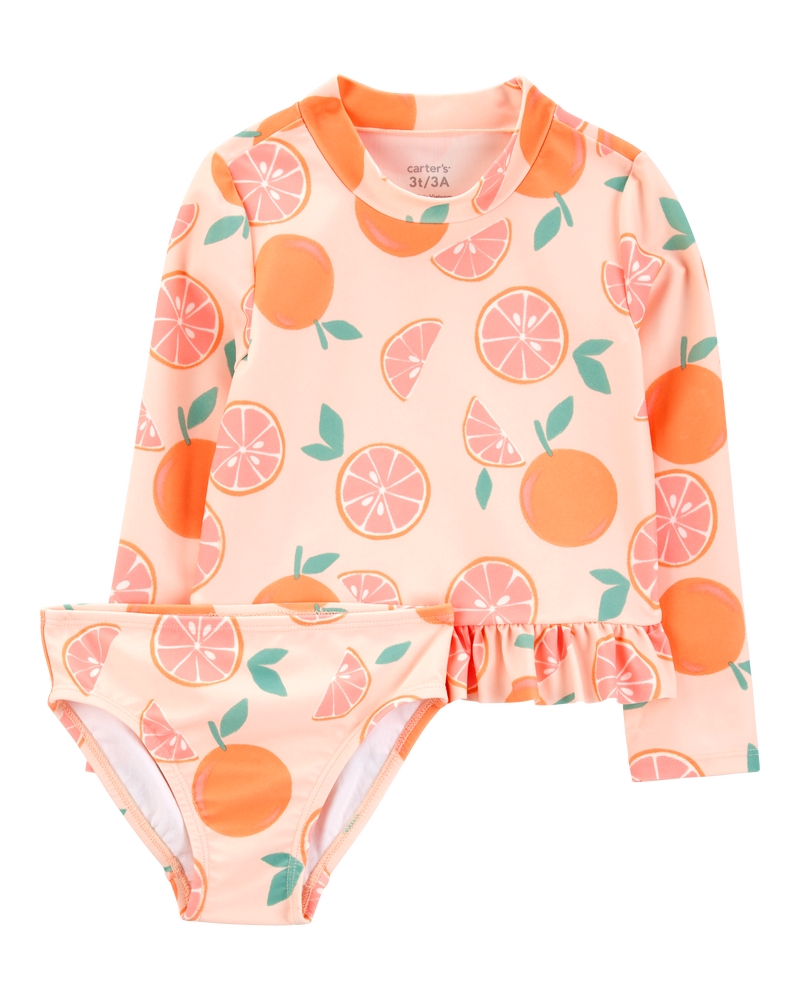 Toddler 2-Piece Orange Slice Long-Sleeve Rashguard Set - Orange, image 1 of 4 slides