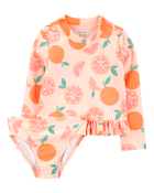 Toddler 2-Piece Orange Slice Long-Sleeve Rashguard Set - Orange, image 1 of 4 slides