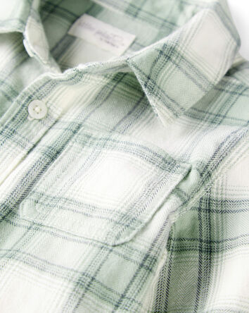 Toddler Organic Cotton Herringbone Button-Front Shirt in Plaid, 