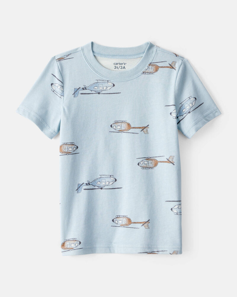 Toddler Boy Helicopter Print Short-Sleeve Tee - Blue, image 1 of 3 slides