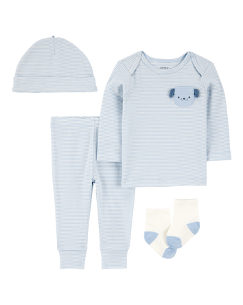 Baby 4-Piece Puppy Print Outfit Set - Blue, 