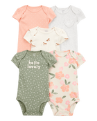 Baby Girl 5-Pack Floral Horses Short-Sleeve Cotton Bodysuits - Pink/Green, image 1 of 9 slides