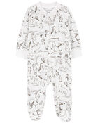 Animal Print 2-Way Zip Thermal Sleep & Play Pajamas, image 1 of 3 slides