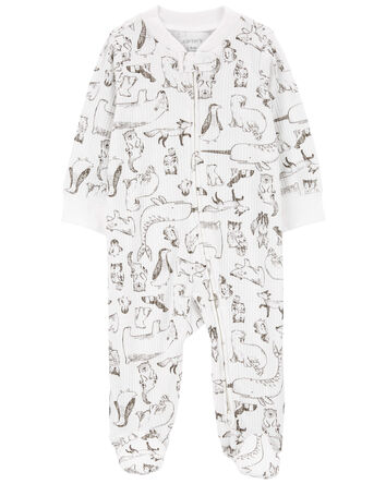 Animal Print 2-Way Zip Thermal Sleep & Play Pajamas, 