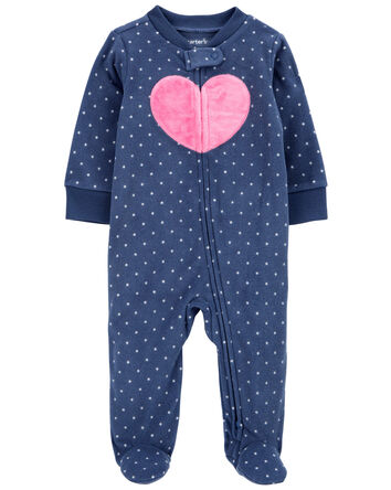 Baby Heart Fleece Zip-Up Footie Sleep & Play Pajamas, 