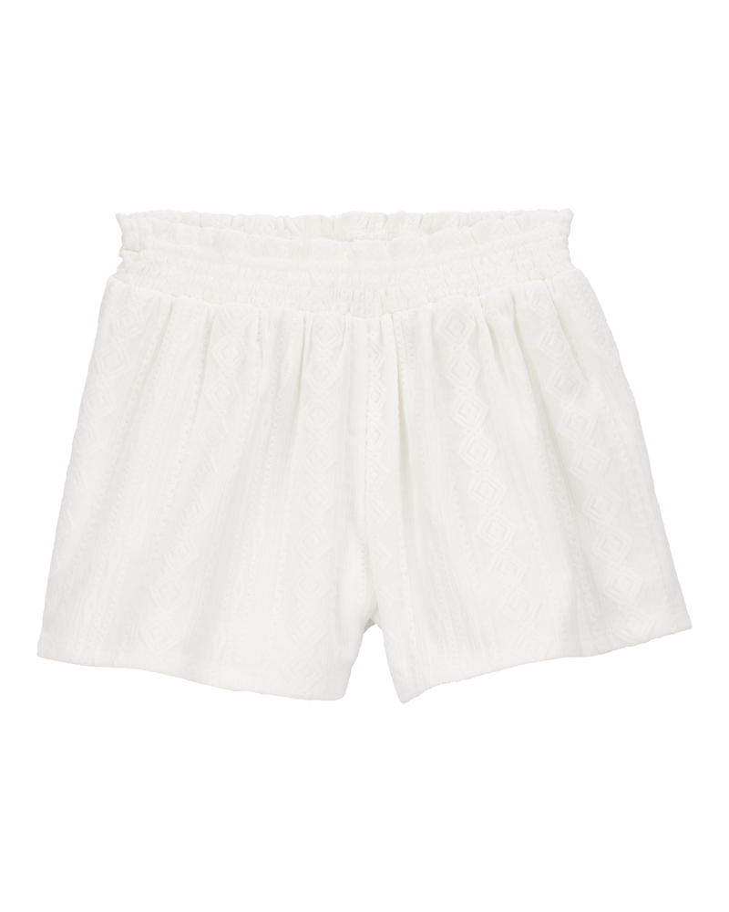 Kid Pull-On Smocked Shorts - Cream, image 1 of 3 slides