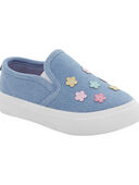 Blue - Toddler Floral Chambray Slip-On Shoes