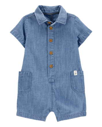 Baby Solid Cotton Blend Romper - Blue, 