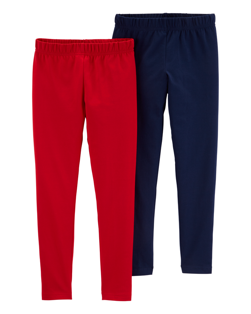 Kid 2-Pack Navy & Red Cotton Stretch Leggings, image 1 of 4 slides