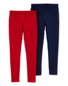 Kid 2-Pack Navy & Red Cotton Stretch Leggings, image 1 of 4 slides