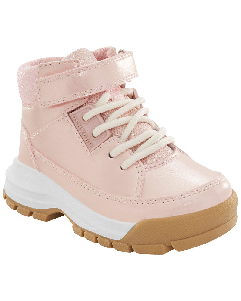 Toddler Metallic Pink Lace-Up Boots, image 1 of 7 slides