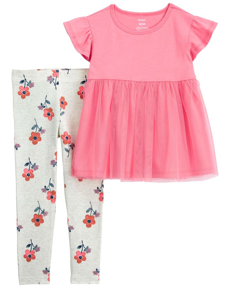 Toddler 2-Piece Tulle Top & Floral Legging Set, image 1 of 3 slides