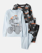 Boys Monster Truck Print 100% Cotton Long-Sleeve 4-Piece Pajamas - Blue, image 1 of 4 slides