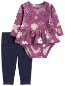 Purple/Navy - Baby 2-Piece Peplum Bodysuit & Pant Set