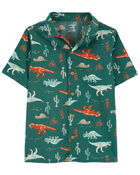 Kid Button-Front Dinosaur-Print Shirt, image 1 of 3 slides