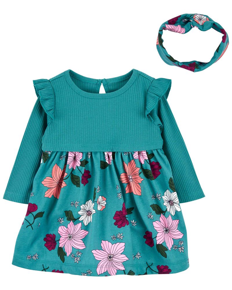 Baby 2-Piece Floral Bodysuit Dress Set, image 1 of 6 slides