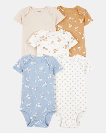 Baby 5-Pack Floral Short-Sleeve Cotton Bodysuits, 