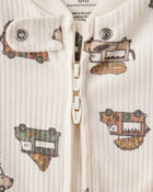 Baby Boy Truck Print Cotton Long-Sleeve Sleep & Play - Ivory, image 2 of 4 slides