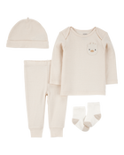 Baby 4-Piece Striped Duck Outfit Set - Brown, image 1 of 4 slides