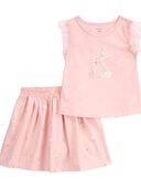 Pink - Toddler 2-Piece Bunny Top & Skort Set