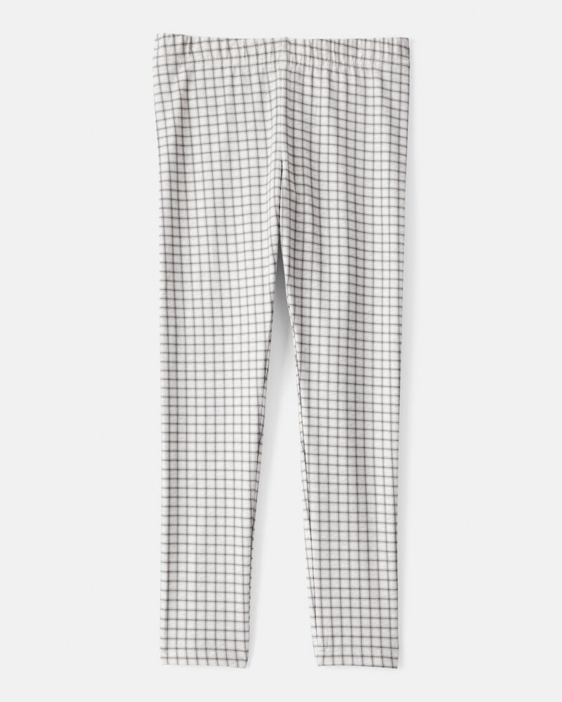 Girls Plaid Cotton Pull-On Stretch Leggings - Grey, image 2 of 4 slides