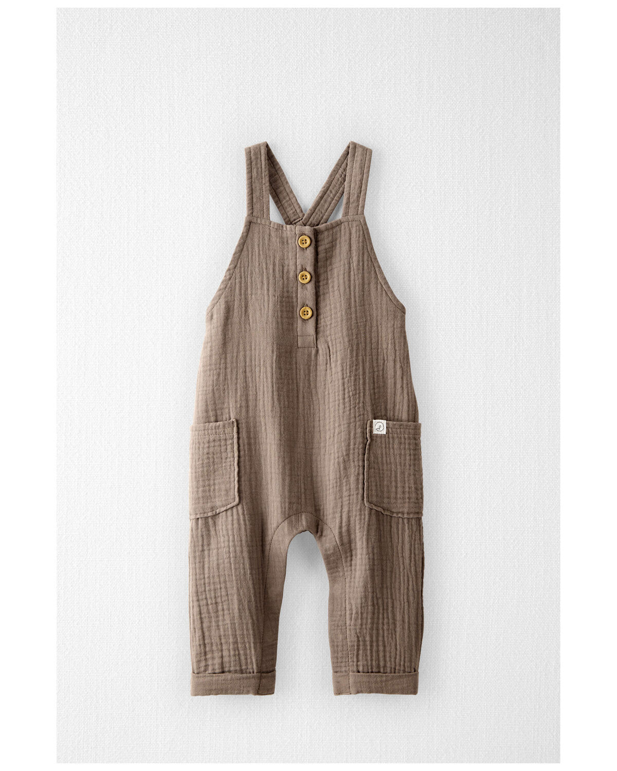 Baby Organic Cotton Gauze Overalls in Taupe