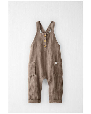 Baby Organic Cotton Gauze Overalls in Taupe, 