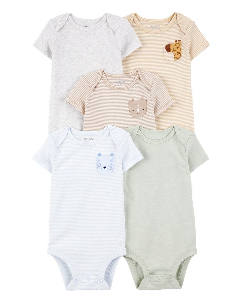 Baby 5-Pack Animals Short-Sleeve Cotton Bodysuits, image 1 of 10 slides