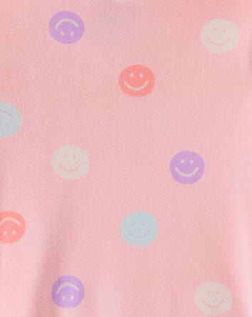 Toddler Girl Smiley Face Print Velour Long-Sleeve Loose Fit 2-Piece Pajamas - Pink, 