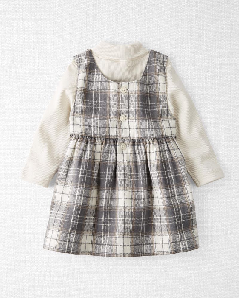 Baby 2-Piece Organic Cotton Herringbone Dress Set in Plaid, image 2 of 7 slides