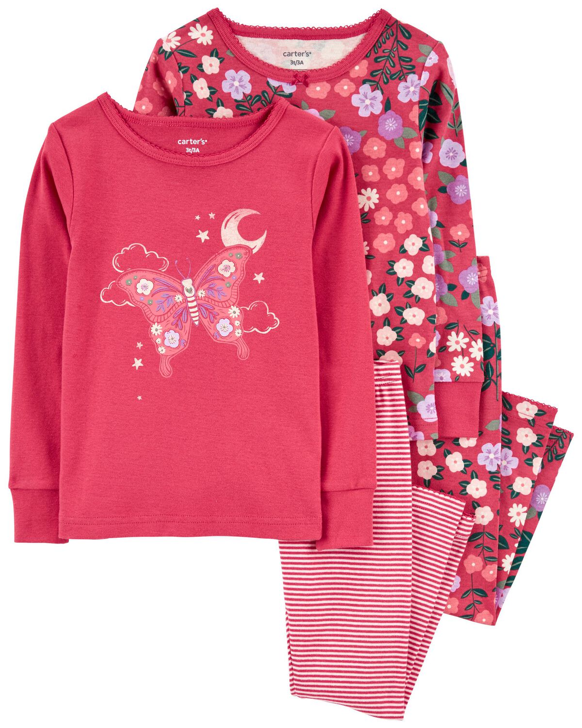 Pink Toddler 4Piece Butterfly 100 Snug Fit Cotton Pajamas
