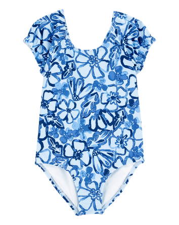 Toddler Girl 1-Piece Floral Swimsuit - Blue, 