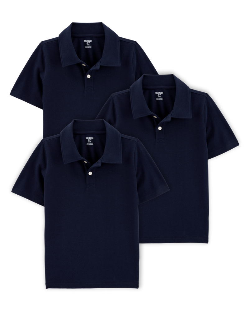 Kid 3-Pack Pique Uniform Polo Shirts - Navy, image 1 of 3 slides