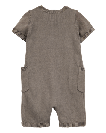 Baby Button-Down Cotton Romper -Brown, 
