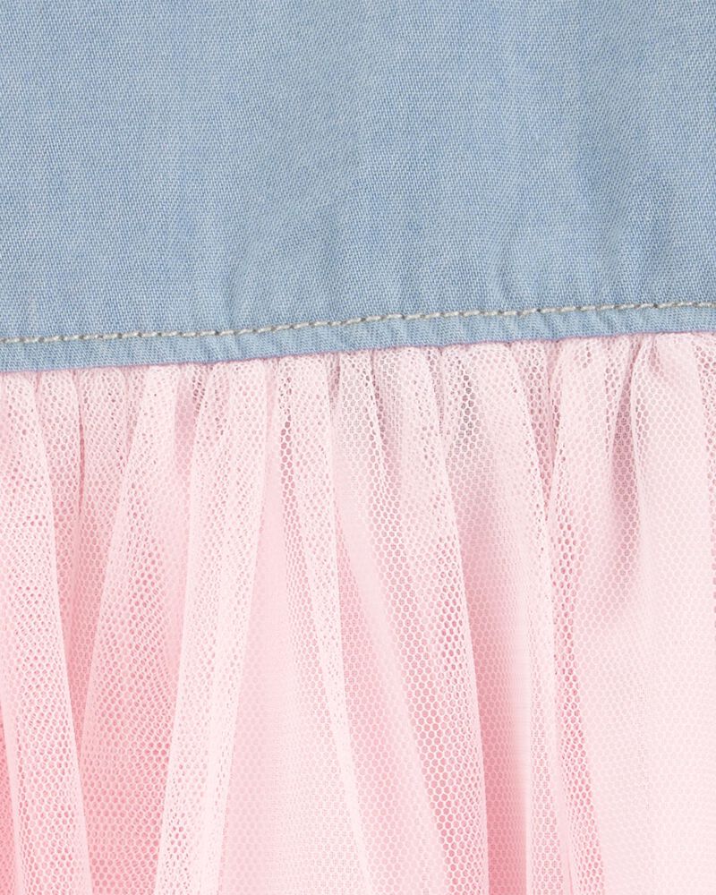 Baby Denim Shirt Dress With Tulle Skirt, image 3 of 4 slides