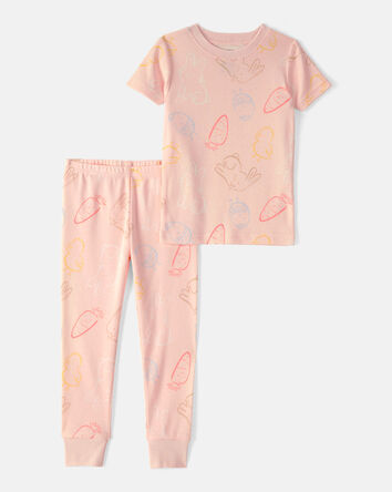 Baby Girl Easter Bunny 100% Cotton Snug Fit 2-Piece Pajama Set - Pink, 