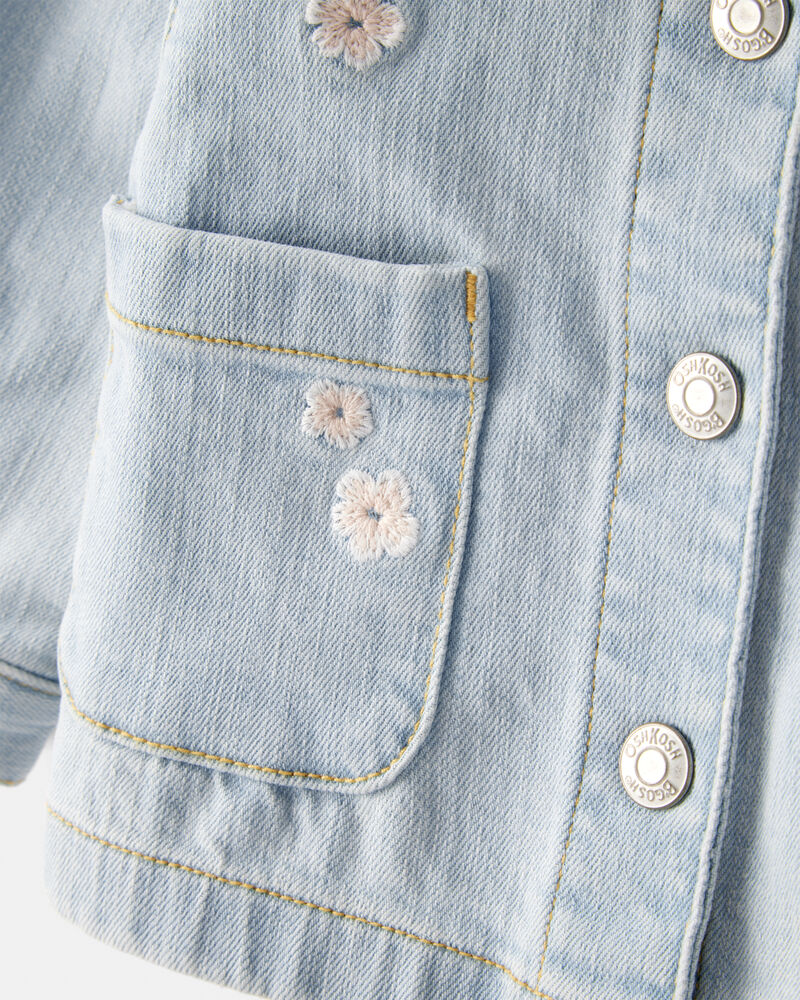 Baby Girl Embroidered Long-Sleeve Denim Jacket - Blue, image 2 of 4 slides