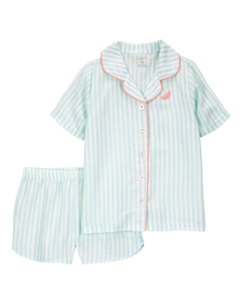 Girls Striped Loose Fit 2-Piece Pajamas - Mint, 