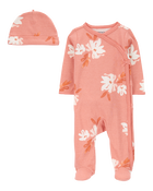 Baby 2-Piece Floral Sleep & Play Pajamas and Cap Set, image 1 of 4 slides