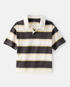 Boys Cotton Short-Sleeve Stripe Polo - Brown/Ivory, image 1 of 3 slides