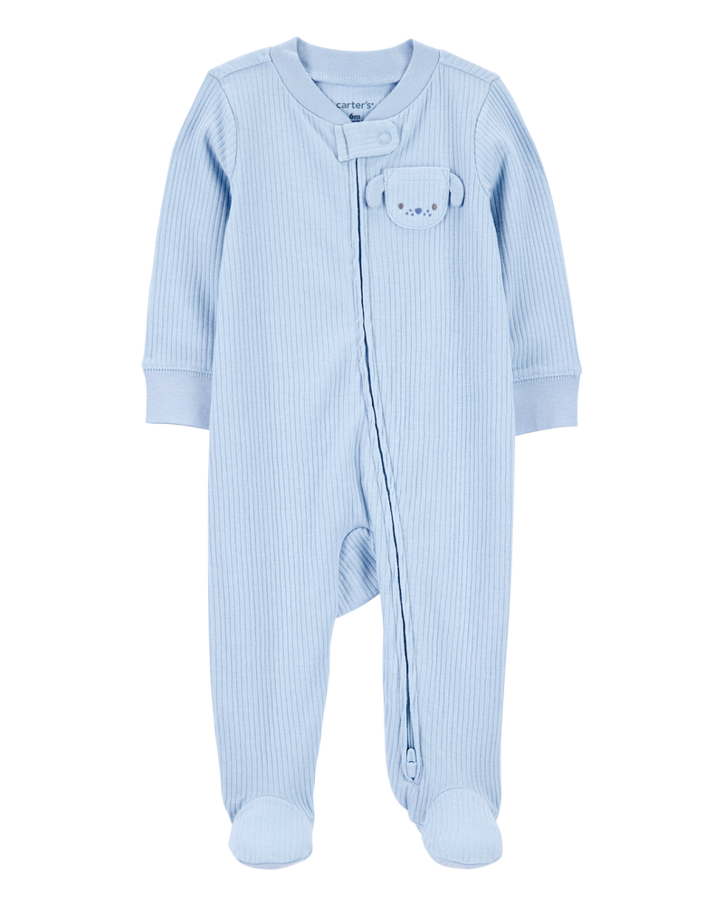 Baby 2-Pack  Ribbed 2-Way Zip Sleep & Play Pajamas - Blue/Green, image 4 of 8 slides