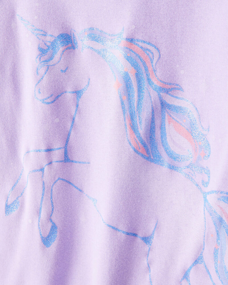 Girls Unicorn Print 100% Cotton Long-Sleeve 4-Piece Pajamas - Purple, image 2 of 5 slides